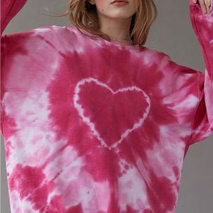 Urban Outfitters Pink Heart Tie-Dye Oversized Crewneck